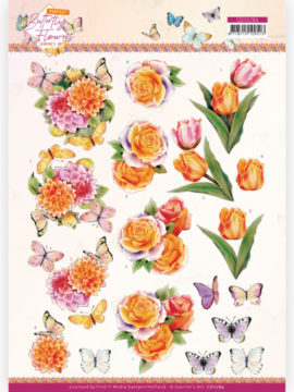3D Knipvel – Perfect Butterfly Flowers Orange Rose – Jeanine’s Art