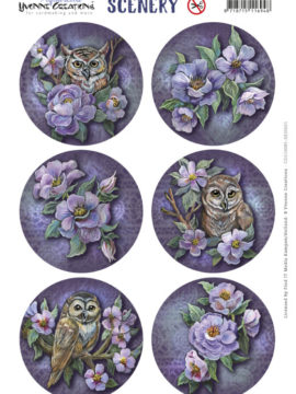 Scenery – Owls and Flowers rond- Aquarella – Yvonne Creations