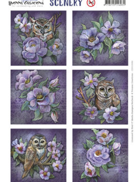 Scenery – Owls and Flowers Vierkant – Aquarella – Yvonne Creations