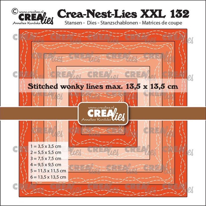 Snijmallen XXL132 vierkanten met slingerende stiklijnen – Crealies