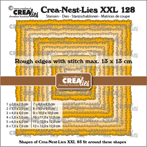 Snijmallen XXL128 Vierkanten met ruwe randen en stiklijn – Crealies