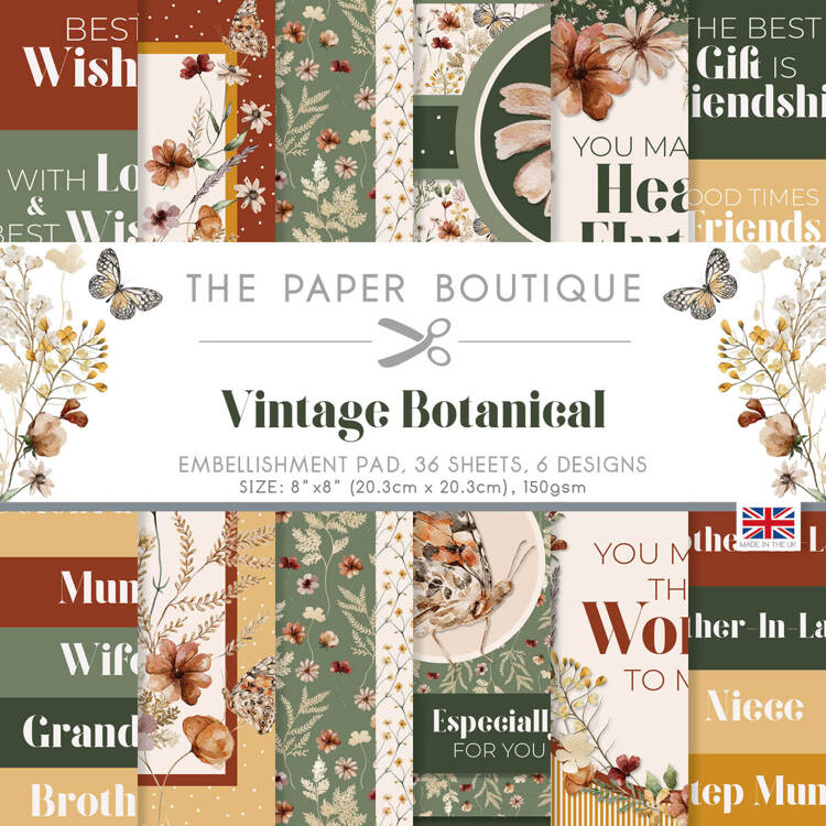 The Paper Boutique Vintage Botanical 8×8 Embellishments Pad