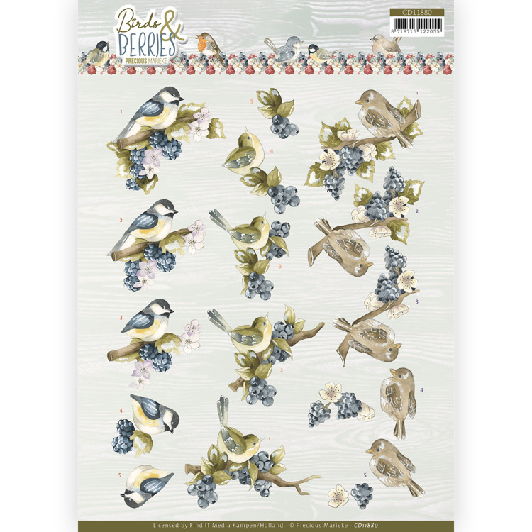 3D Cutting Sheet – Precious Marieke – Birds and Berries – Blackberries