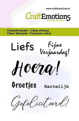 CraftEmotions clearstamps 6x7cm – Tekst Hoera, Groetjes NL