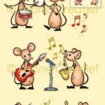 LeCrea -  combi clear stamp Mice spelen Muziek