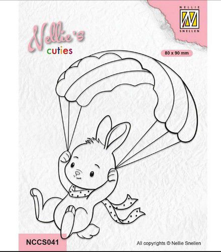 Nellie Choice Nellie’s Cuties Clear Stamp Konijn met parachute