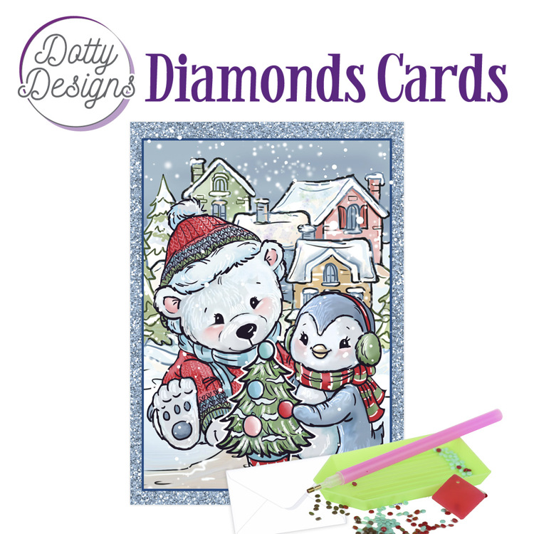 Dotty Designs Diamond Cards – Christmas Bear and Penguin
