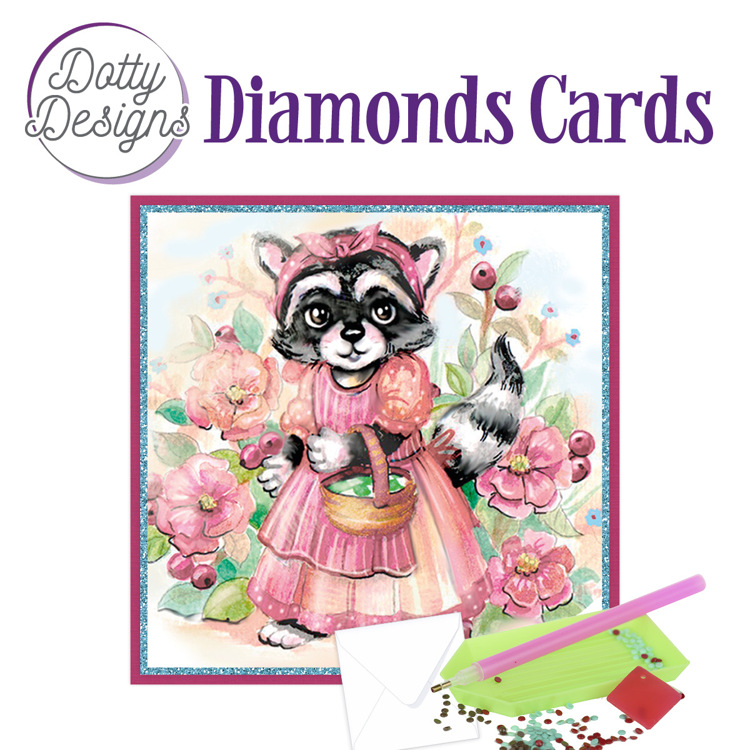 Dotty Designs Diamond Cards – Raccoon in dress