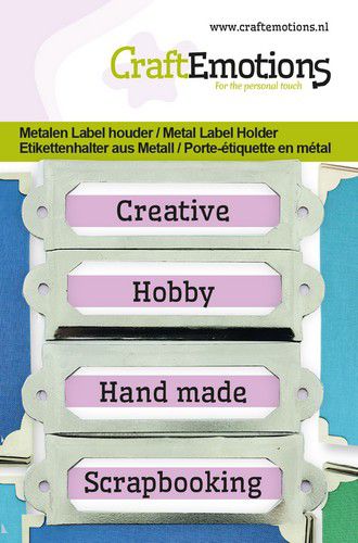 CraftEmotions Metalen label houder klein – zilver 4 st 18x60mm