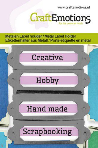 CraftEmotions Metalen label houder klein – zwart 4 st 18x60mm
