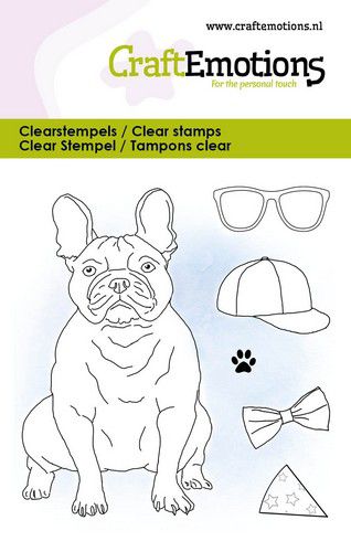 CraftEmotions clearstamps  – Bulldog met accessoires