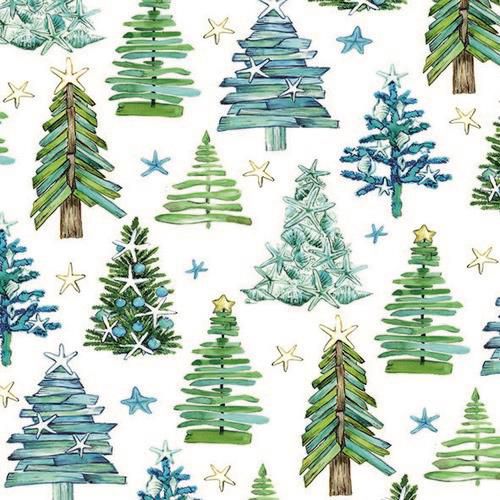 CraftEmotions servetten 5st – Achtergrond decoratie kerstbomen groen