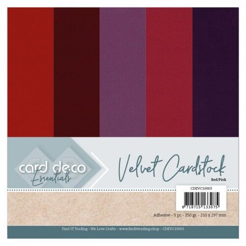 Card Deco Essentials – Velvet, Velours, Fluweel en zelfklevend Karton Red/Pink