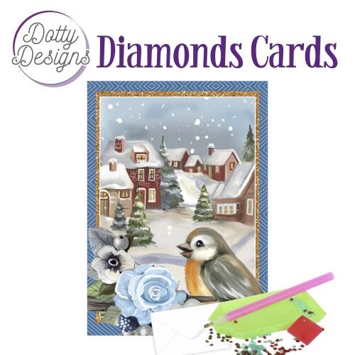 Dotty Designs Diamond Cards – Bird in a snowy Christmas village