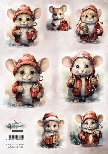 Rijstpapier nr. 2 Mouse A4 – Merry Christmas – Art Alchemy