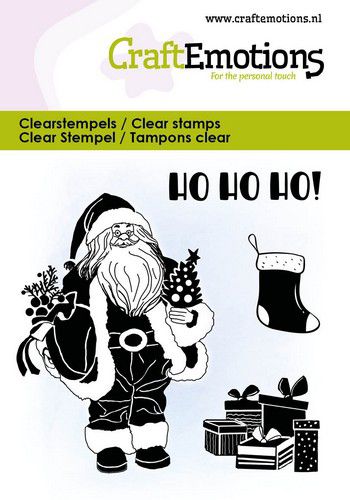CraftEmotions clearstamps – Kerstman met cadeau’s
