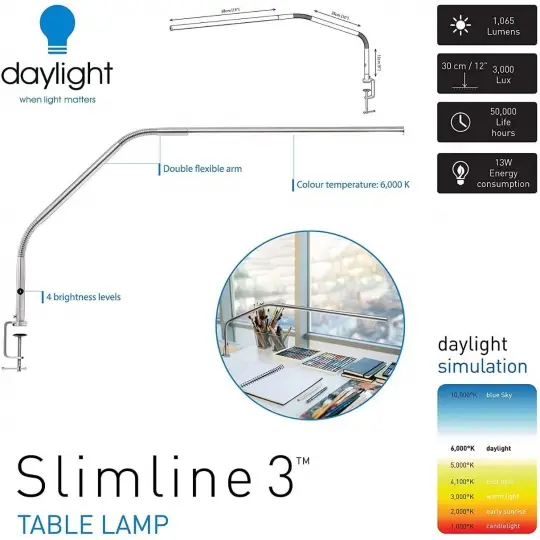 Daylight Slimline 3 -E35108 Bureaulamp incl. voet