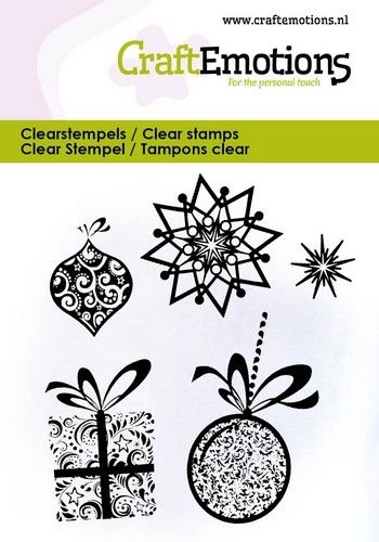 CraftEmotions clearstamps 6x7cm – Kerstballen, cadeau, sterren