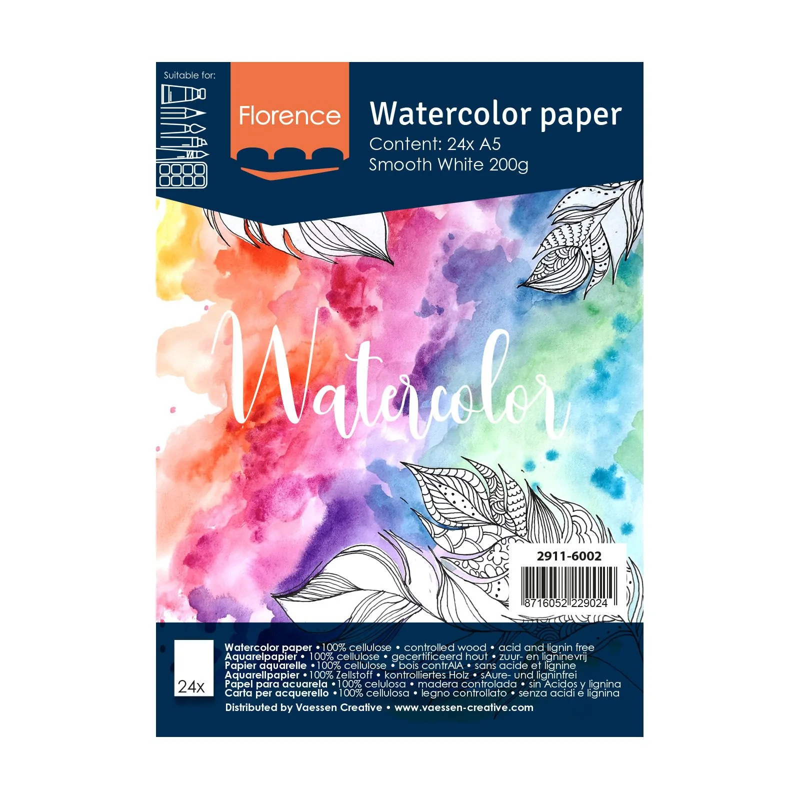 Aquarelpapier glad / smooth wit A5 200gr 24vel – Florence