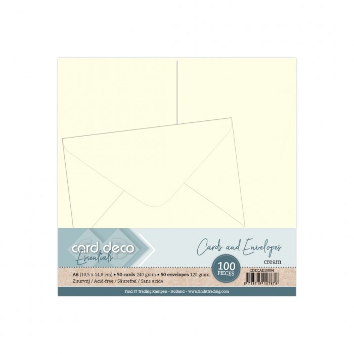 50 Vierkante kaarten + 50 enveloppen A6 – Creme- Card Deco