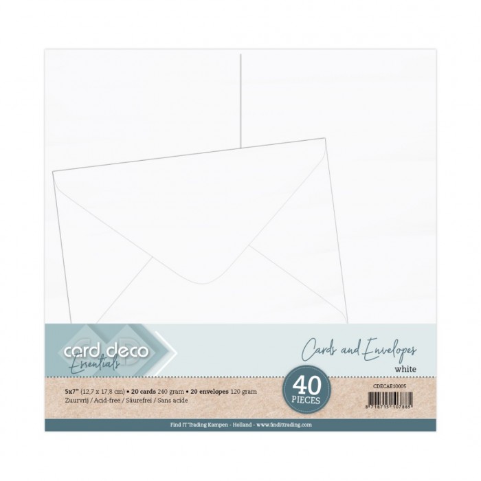 20 kaarten + 20 enveloppen 5*7′ (12,7 x17,8cm) – Wit – Card Deco