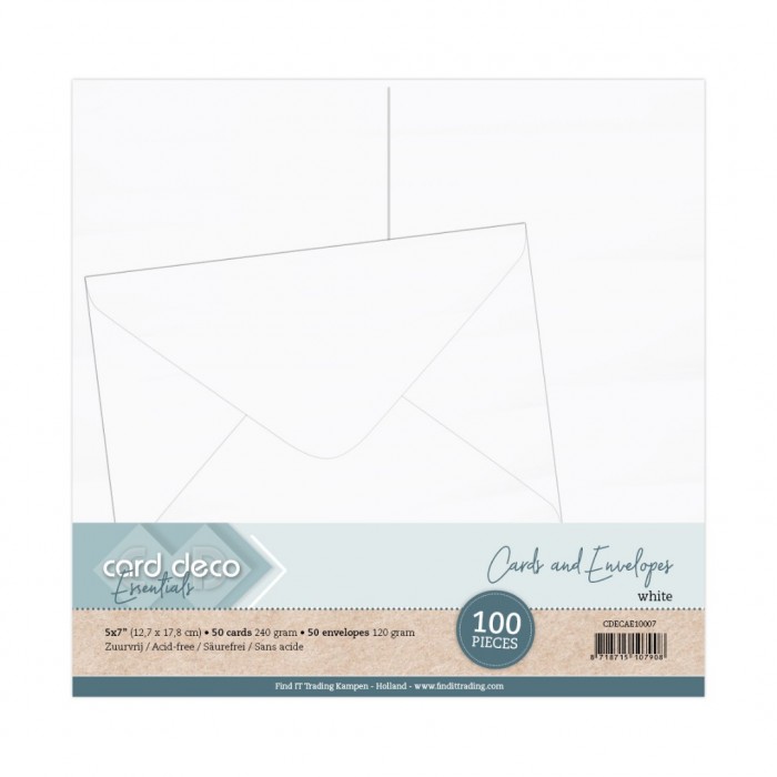 50 kaarten + 50 enveloppen 5*7′ (12,7 x17,8cm) – Wit – Card Deco