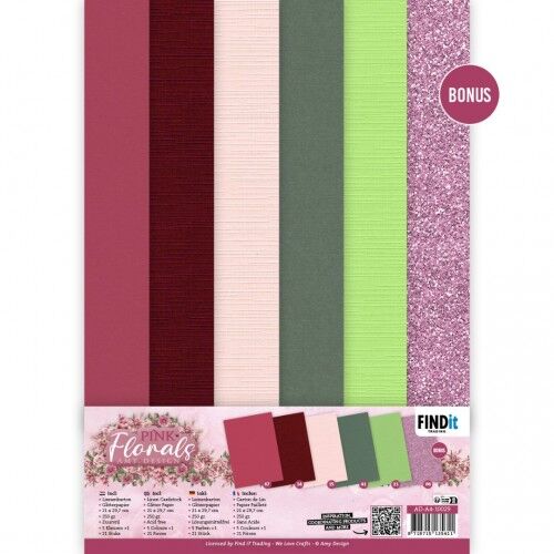 Linen Cardstock Pack – Amy Design – Pink Florals – A4