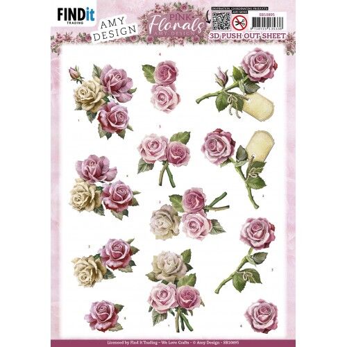 3D Push Out – Amy Design – Pink Florals – Roses