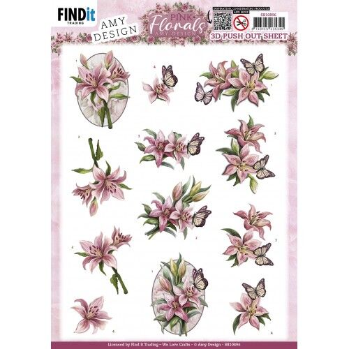 3D Push Out – Amy Design – Pink Florals – Lillies