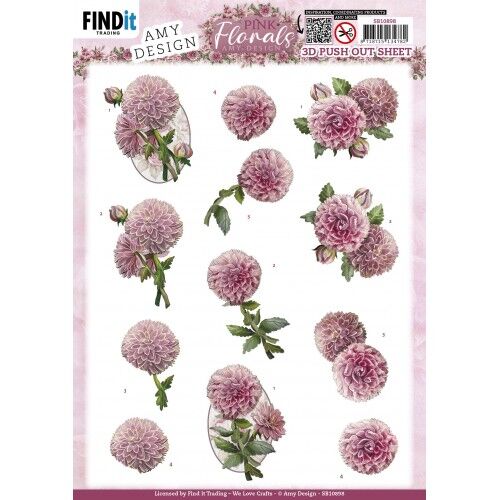 3D Push Out – Amy Design – Pink Florals – Dahlia
