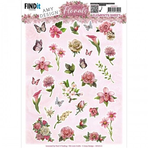 Cutting Sheets – Amy Design – Pink Florals – Small Elements