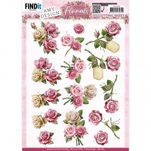 3D Cutting Sheets – Amy Design – Pink Florals – Roses