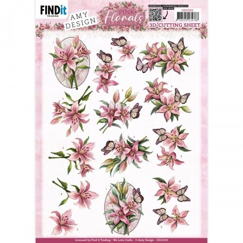 3D Cutting Sheets – Amy Design – Pink Florals – Lillies