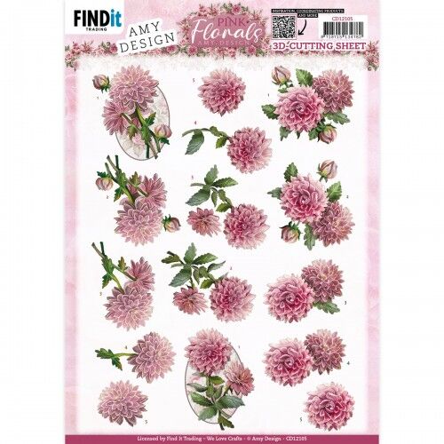 3D Cutting Sheets – Amy Design – Pink Florals – Dahlia