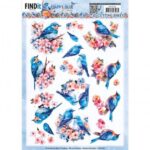 3D Push Out - Berries Beauties - Happy Blue Birds - Birds in Pink