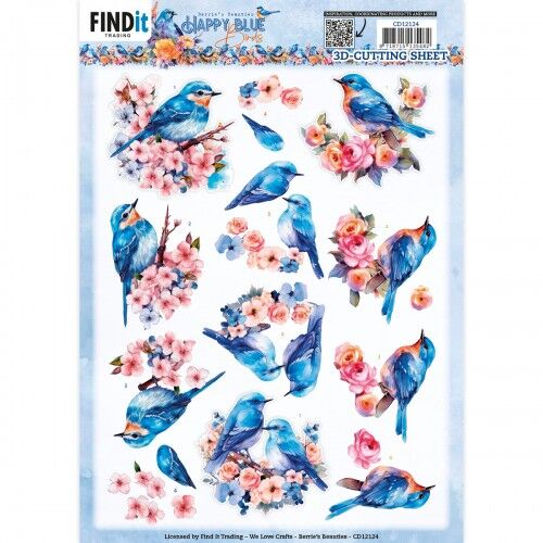 3D Push Out – Berries Beauties – Happy Blue Birds – Birds in Pink