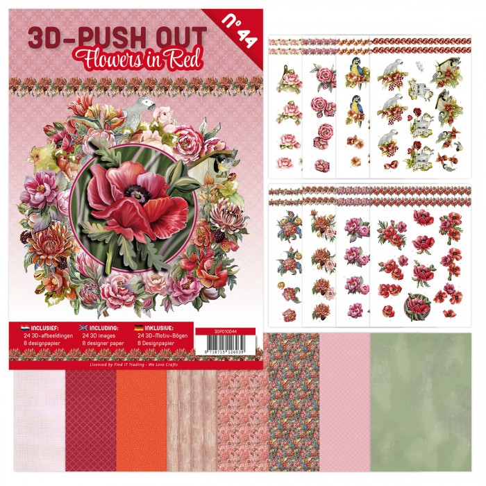 3D Push Out book 44 – Flowers in Red