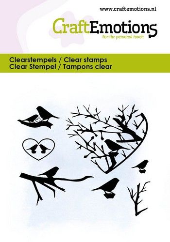 CraftEmotions clearstamps 6x7cm – Hart met  vogels en takken