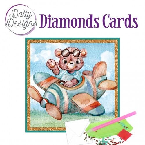 Dotty Designs Diamond Cards – Teddybear in Airplane