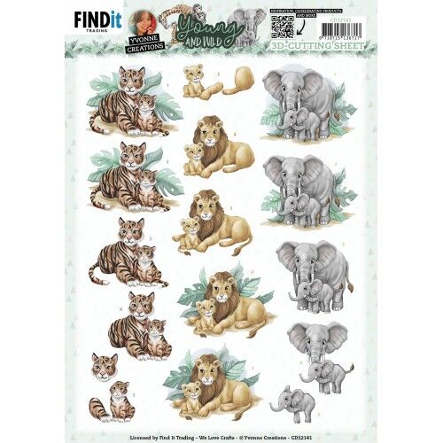 3D Cutting Sheets – Yvonne Creations – Young and Wild – Tiger