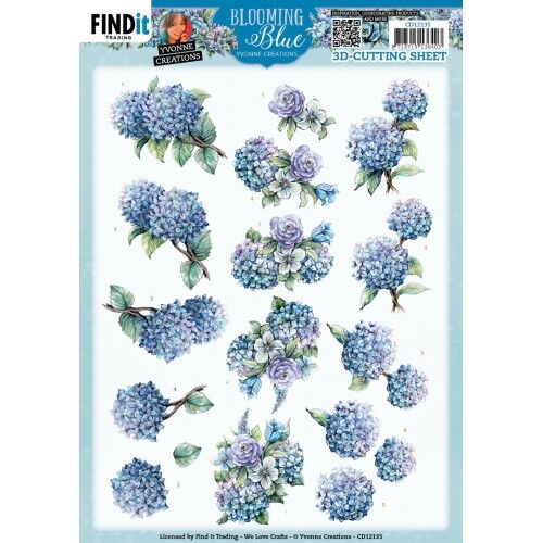 3D Cutting Sheets – Yvonne Creations – Blooming Blue – Hydrangea