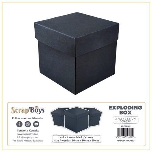 ScrapBoys Exploding box – zwart – 3 st – 300 grm SB-EBB-02