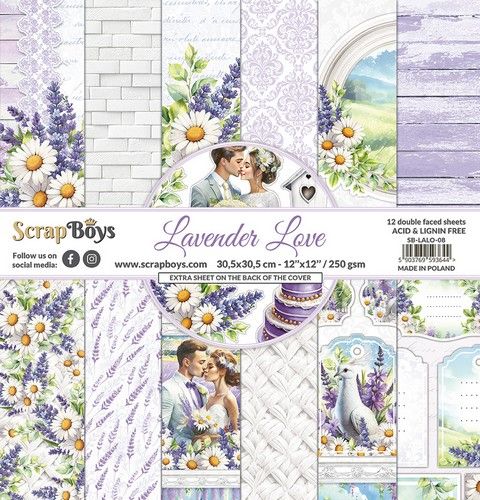 ScrapBoys Lavender Love paperset 12 vl+cut out elements-DZ SB-LALO-08 250gr