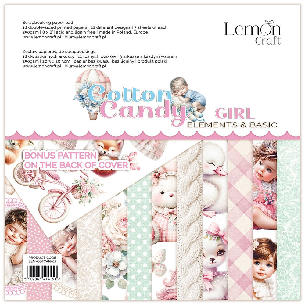 Paper Pad Cotton Candy – Elements and Basic – Girl, 20,3×20,3cm, 250 gsm