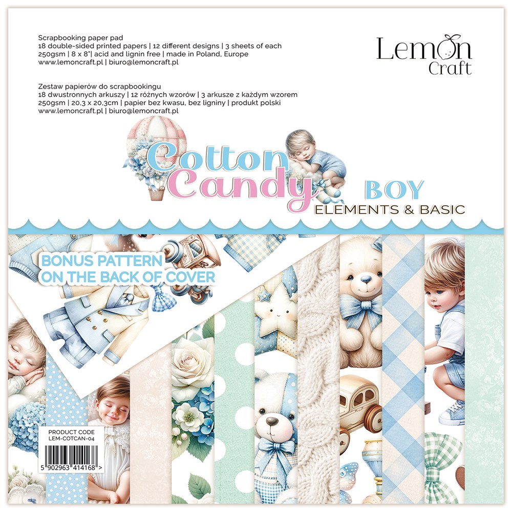 Paper Pad Cotton Candy – Elements and Basic – Boy, 20,3×20,3cm, 250 gsm
