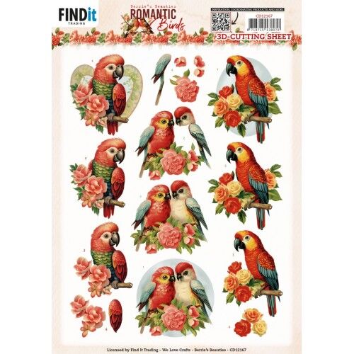 3D Cutting Sheets – Berries Beauties – Romantic Birds – Romantic Parrot