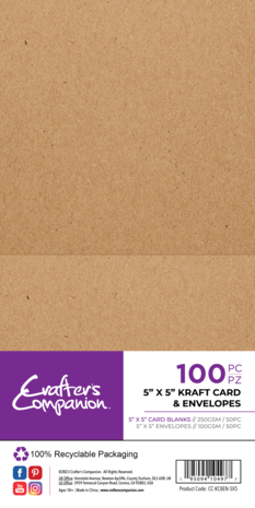 Card & Envelopes 12.7 x 12.7cm (5×5′) Kraft (100pcs) – Crafter’s Companion