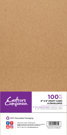 Card & Envelopes 15.2 x 15.2cm (6×6′) Kraft (100pcs) – Crafter’s Companion
