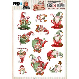 3D Push Out – Yvonne Creations – Gnome For Christmas – Gnome Tea