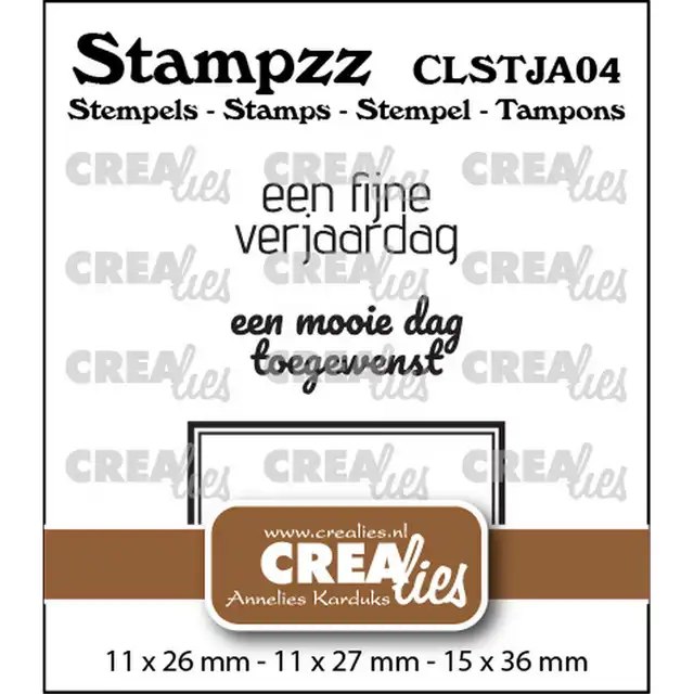 Crealies • Stampzz Stempelset Jarig 04: 2 teksten + 1 tag/label